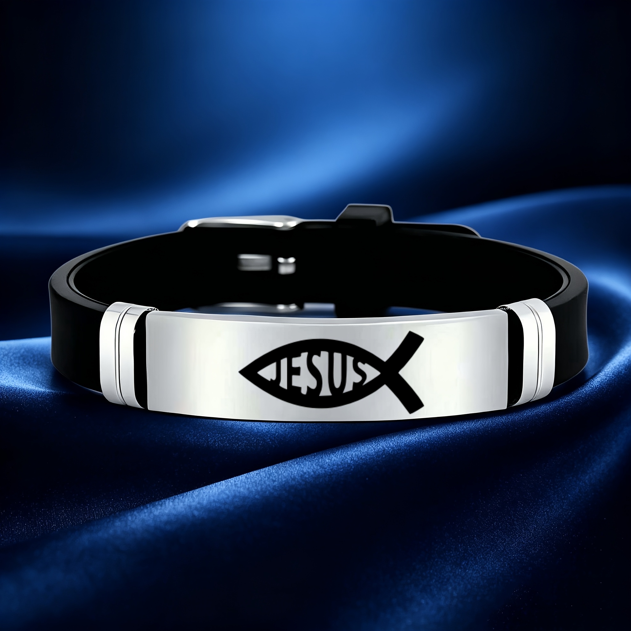 Fish Symbol Design Stainless Steel Silicone Bracelet